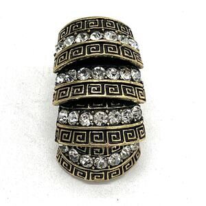Vintage Articulated Full Finger Ring Greek Rhinestone Gold Tone Boho Statement